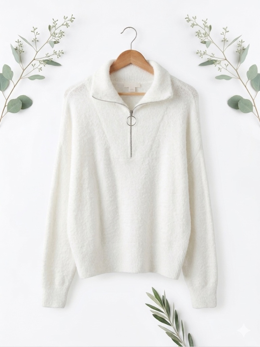 H&M White Half-Zip Cottagecore Collared Sweater L 🐰